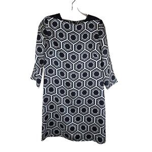 Milly‎ Of New York Black & White Geometric Shift Dress Size 2 Silk 3/4 Sleeve